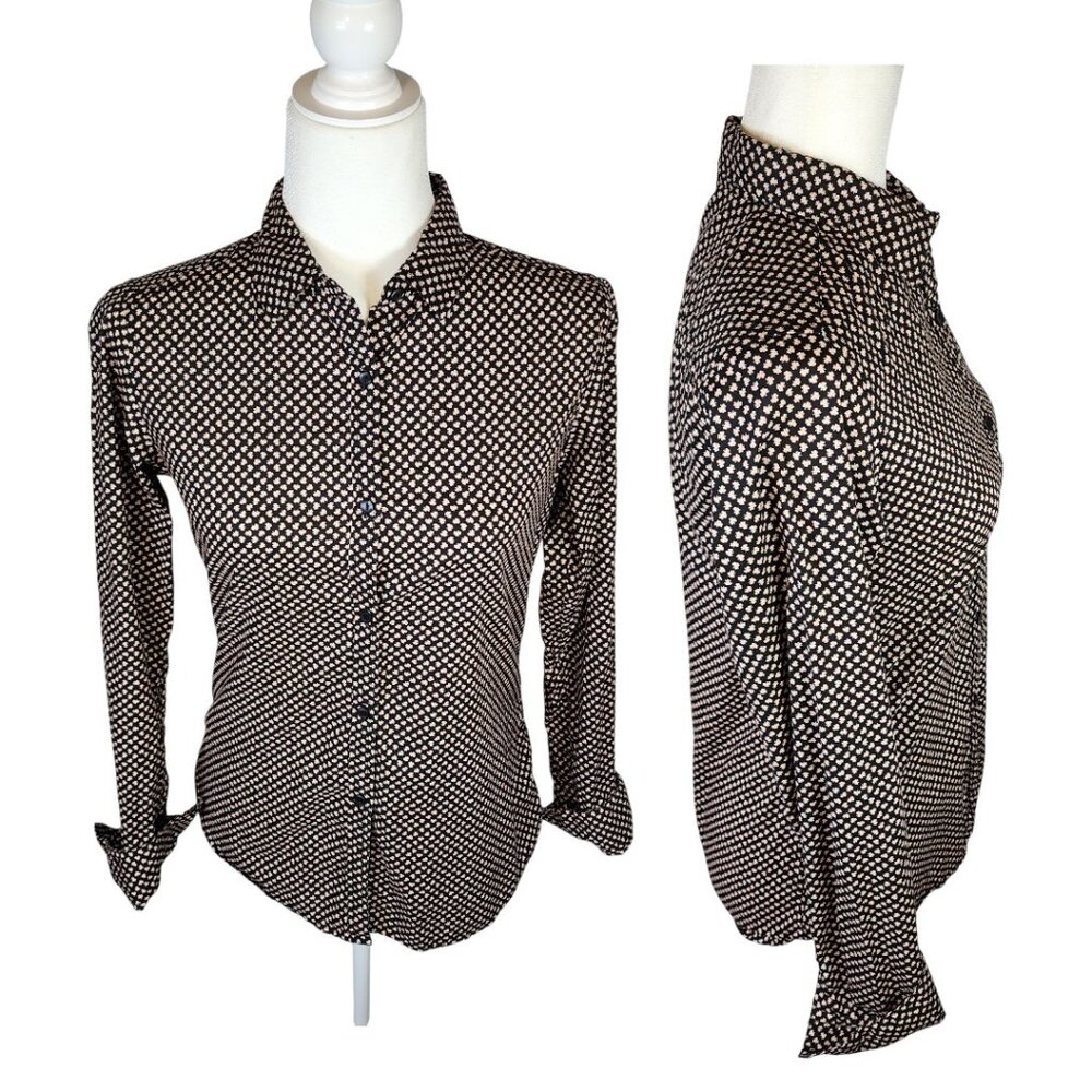 Uniqlo Orla Kiely Black Pink Floral Cotton Button Up Collared Shirt Size Small - Picture 13 of 14